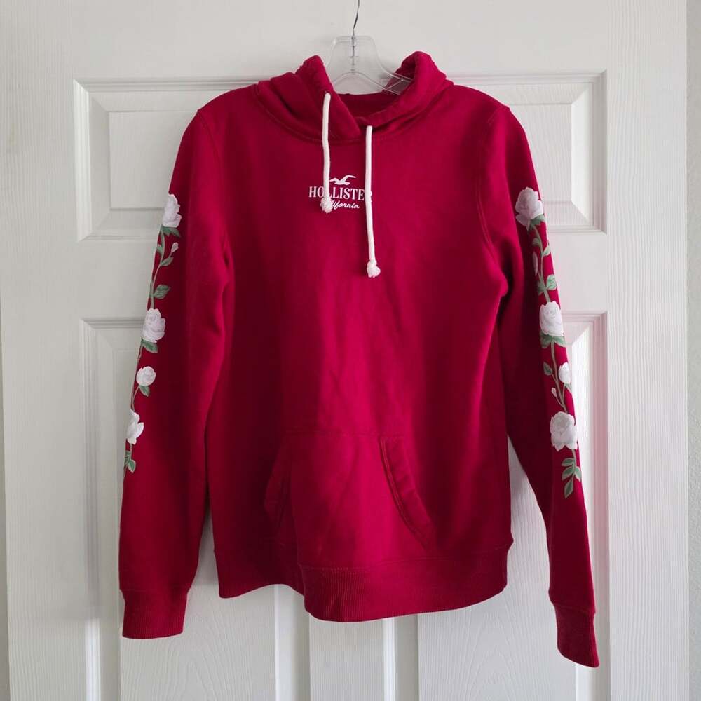 Hollister Red White Floral Sleeve Graphic Hoodie - Women's M EUC